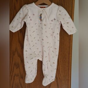 Vintage Peter Rabbit Seedlings Pink Floral Footed Romper Baby 6 Months